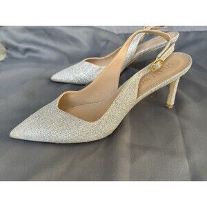 Stuart Weitzman Metallic Silver Sparkle 10.5 Heels Closed Toe Glitter Holiday